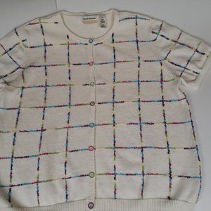Alfred Dunner Women's Short Sleeve Embroidered Multicolor Sweater Size 2X